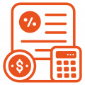 ícone de lançamento fiscal, moeda e calculadora